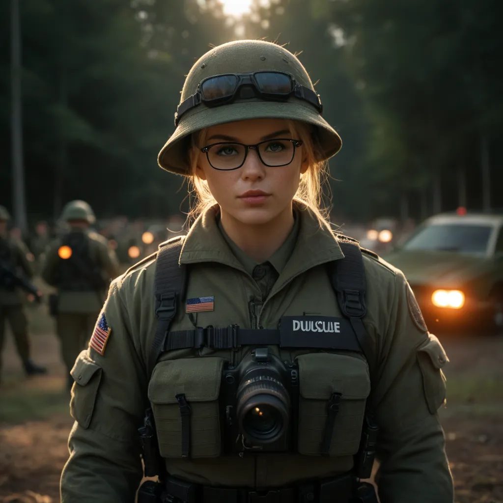 A soldier wearing glasses and holding a cool camera.