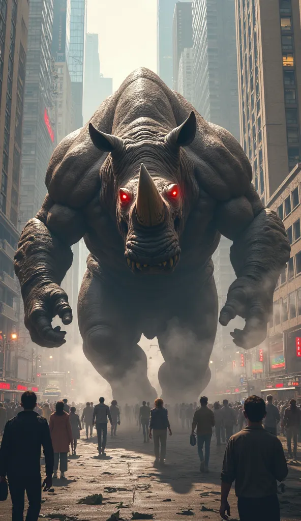 rhino monster enters in a city