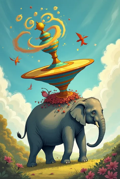 A image of the book ohh the places you’ll go by of dr Seuss page 16 two elephants carrying a top of blue and yellow