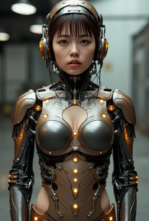 Android girl, Highest quality, masterpiece, ultra-high resolution, ((photo realistic: 1.4), raw photo, 1 cyberpunk girl, glossy skin, 1 mechanical girl, (super realistic details)), mechanical limbs, tubes connected to mechanical parts, mechanical vertebrae...