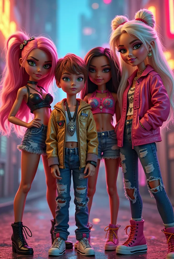 3 girls and 1 boy in one frame, bratz inspired

