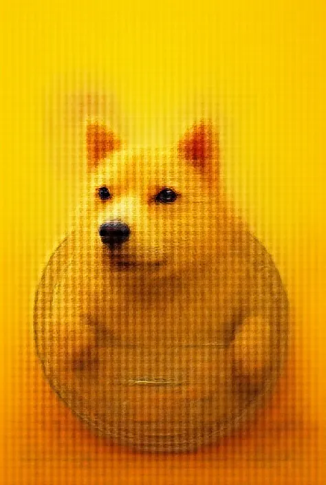 create an image of doge coin doge along with a portrait of Elonmusk taking tea , yellow background with a far away beach side wide angle view, scene should be colorful and bright, in background a signboard mentioning word DCR ;
