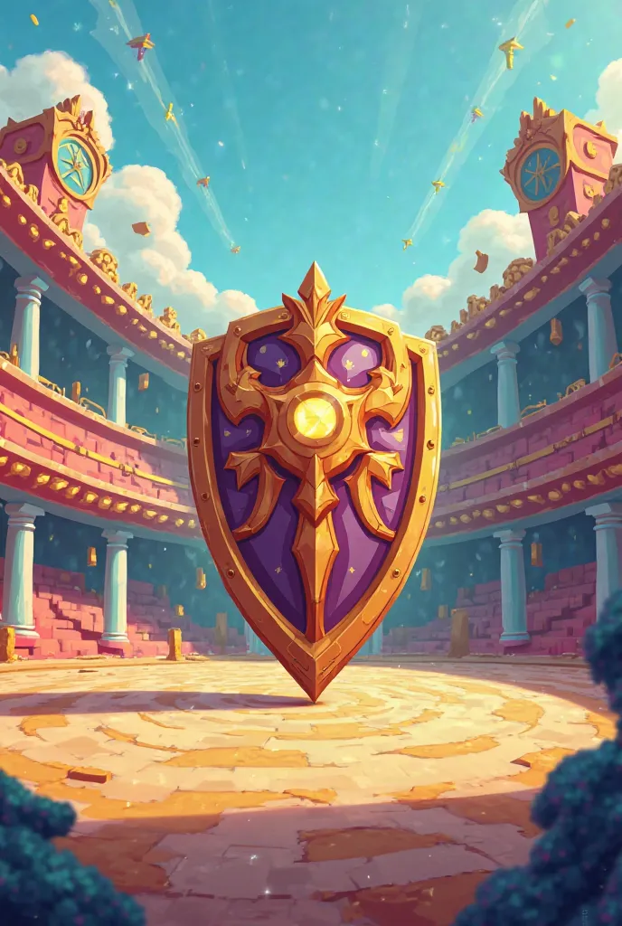  Cartoon Arena background with shield and weapon 