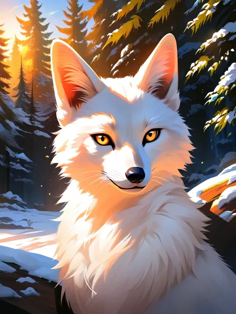 best quality,high quality,masterpiece,no human,white fox,animal