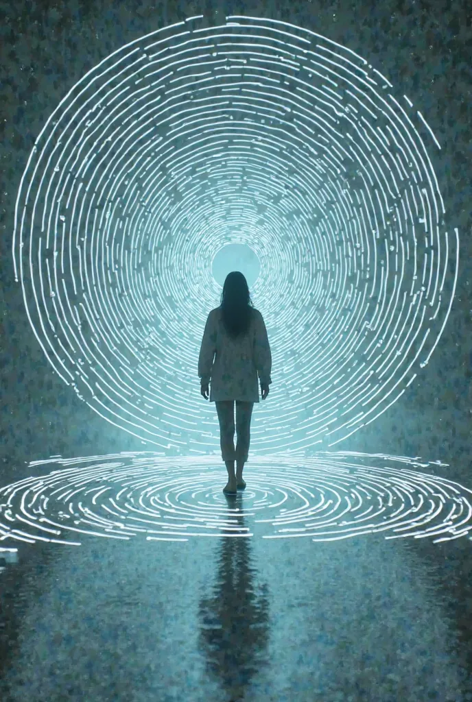 a person walking with visible circular vibration waves surrounding it