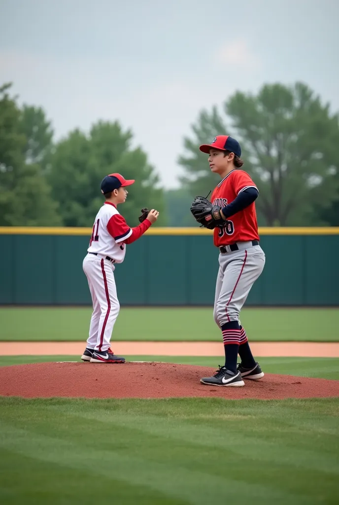 Youth Baseball、Picture of the pitcher standing on the left side of the screen and、set position of the pitcher trying to throw on the right side 、image of the pitcher trying to throw to the right side of the screen