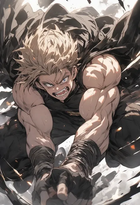 Hero has muscle and make ugly face fullbody