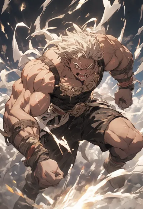 Hero has muscle and make ugly face fullbody