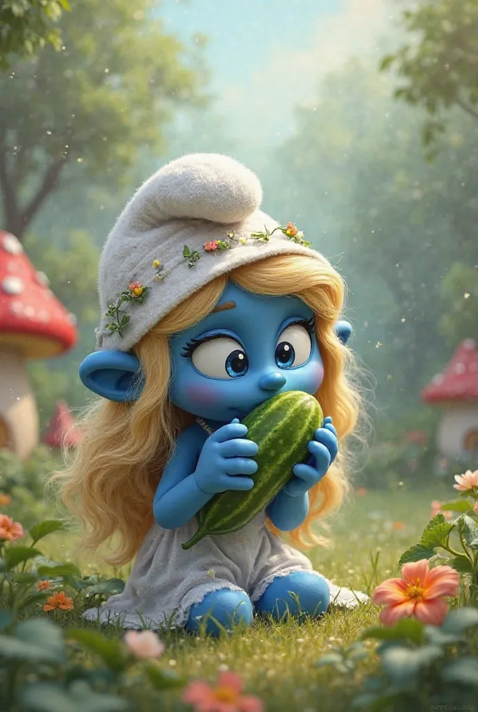 Smurfina eating cucumber 