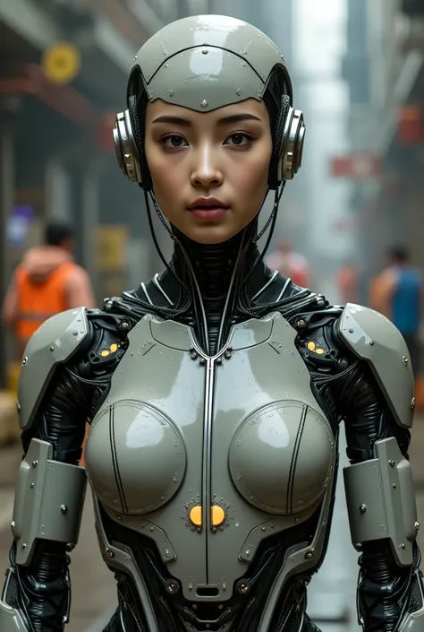 Android girl, Highest quality, masterpiece, ultra-high resolution, ((photo realistic: 1.4), raw photo, 1 cyberpunk girl, glossy skin, 1 mechanical girl, (super realistic details)), mechanical limbs, tubes connected to mechanical parts, mechanical vertebrae...