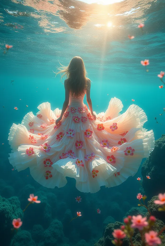 LONG SKIRT AT THE BOTTOM SEA WITH FLOWERS 