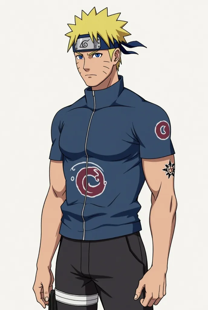 Naruto. He now stood just over 6 foot tall slightly shorter than Jiraiya he wore black ninja sandals along with black Anbu pants, a tight blue muscle shirt with an Uzumaki swirl on the back clung to his frame showing off his well defined stomach and chest....