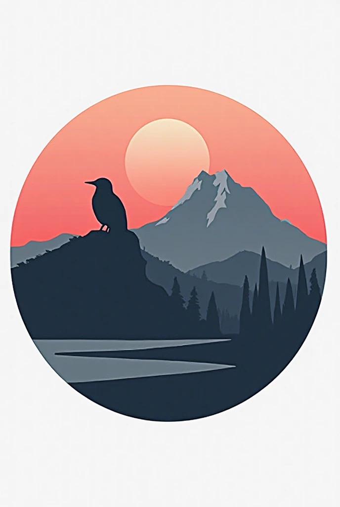 A logo. With the main element being a bird, mountain, and sunset. With the mountain and the sunset combined being subtly visible. And the main color is soft pink and black to dark blue. Must have the writing BKP 24/25 and the logo must be modern and circle...