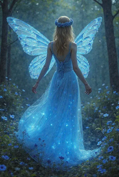 The Magic Flower of the Blue Fairy Once upon a time, in a small village atop a mountain, lived a Blue Fairy. Her body glowed with a soft blue light, and with a single touch, she could bring flowers to life. But she was lonely because the villagers did not ...