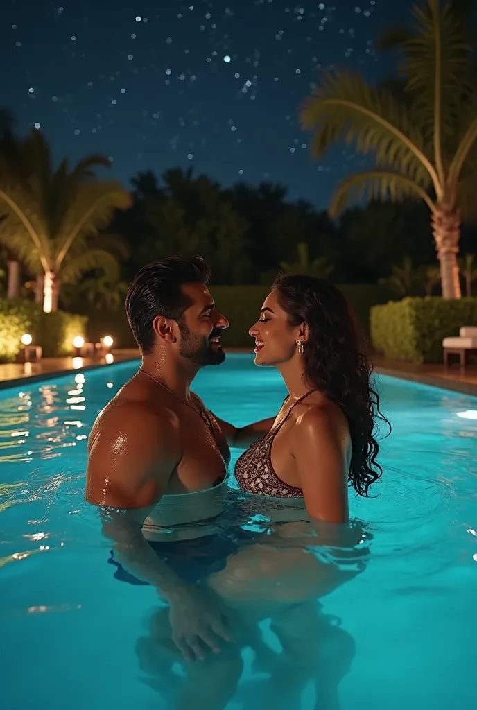 Salman Khan and tamana bhatiya swimming in pool at night
