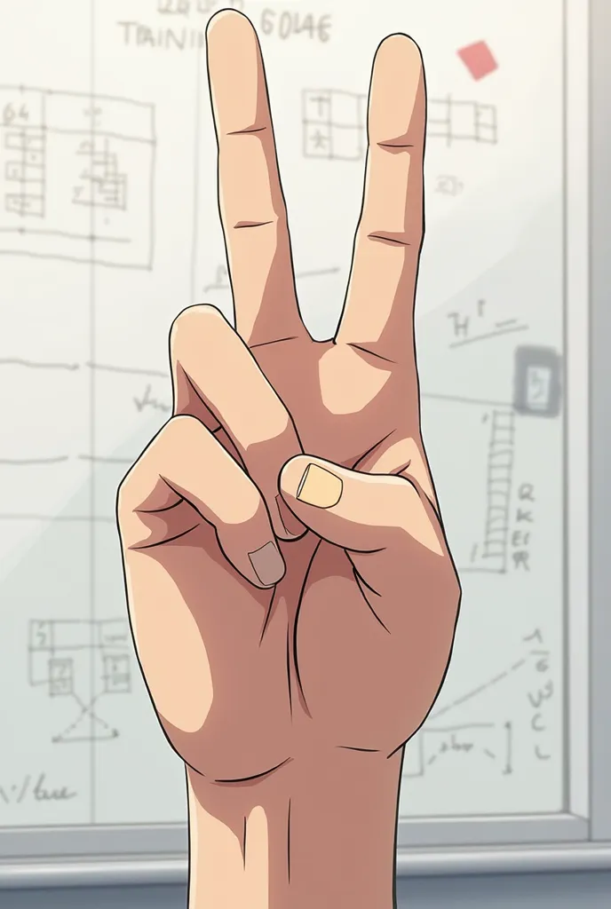  Anime extending two index fingers and middle fingers (academia, well set, is a movement indicating use, of training)