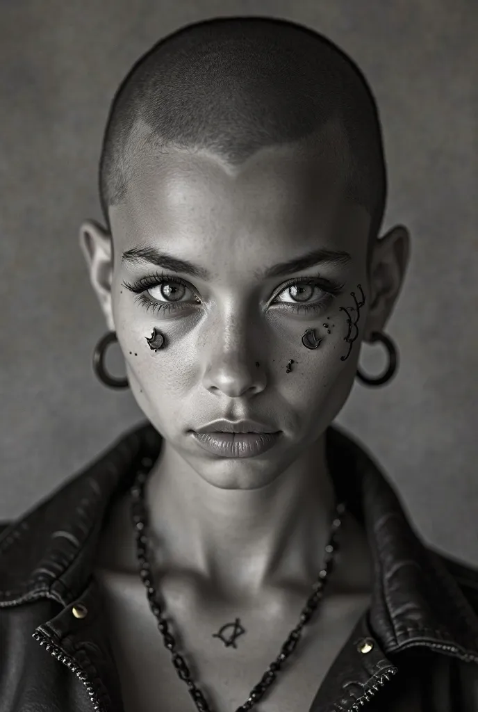 Puerto Rican girl with buzz cut and piercings 