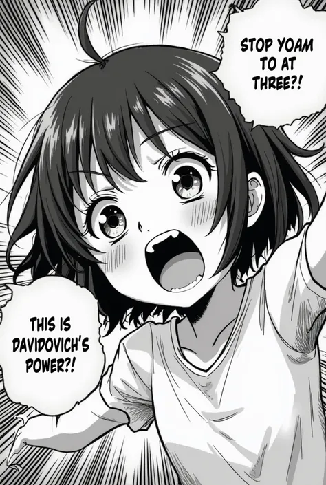 A black and white manga-style illustration inspired by Toyotaro's artwork. A young anime girl with wide, shocked eyes and flushed cheeks is looking to the left with an expression of pure amazement. Her mouth is slightly open in awe, and she appears to be e...