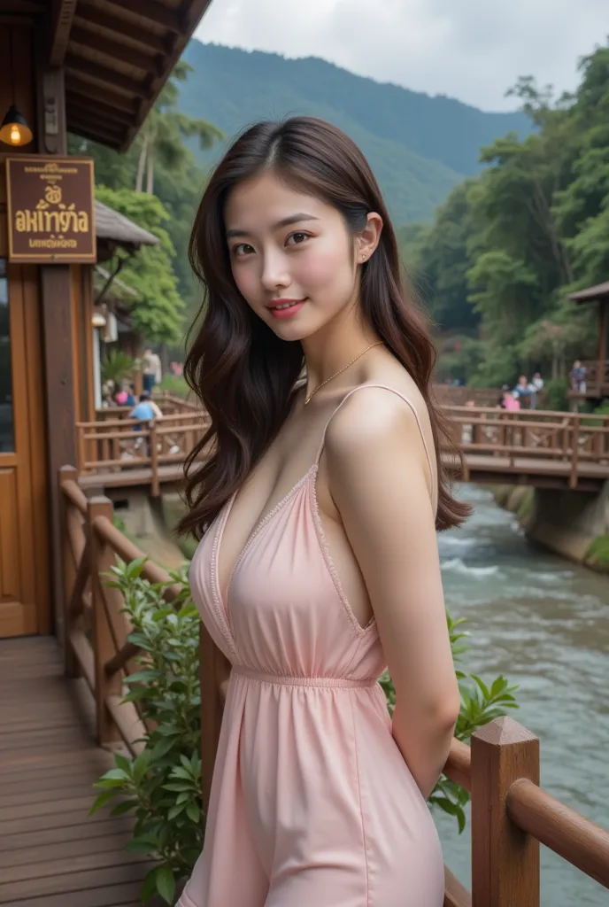 Masterpiece, ultra-high-definition 8K fashion photography, captured with a Canon EOS camera by a world-renowned professional photographer. A stunning 19-year-old Thai model with flawless skin and long brown hair is posing for a luxury women's sleepwear adv...