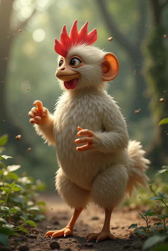 chicken as monkey in realistic image