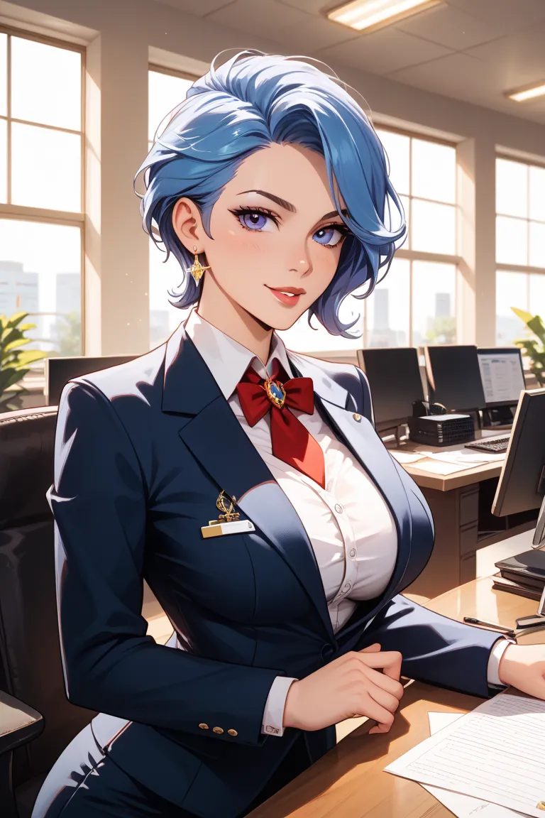 short hair big boobs in a suit