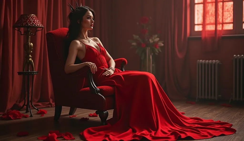 arafed woman in a red dress sitting in a chair, karol bak uhd, beautiful vampire female queen, best of artstation, fantasy style 8 k octane render, trending on artstation 4k, wojtek fus, cinematic goddess shot, anya taylor - joy vampire queen, beautiful el...