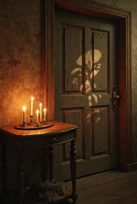 The large wooden doors slam shut on their own. Candles placed on an antique wooden table flicker to life without anyone touching them. The shadows cast by the flames dance on the walls, creating ghostly figures.