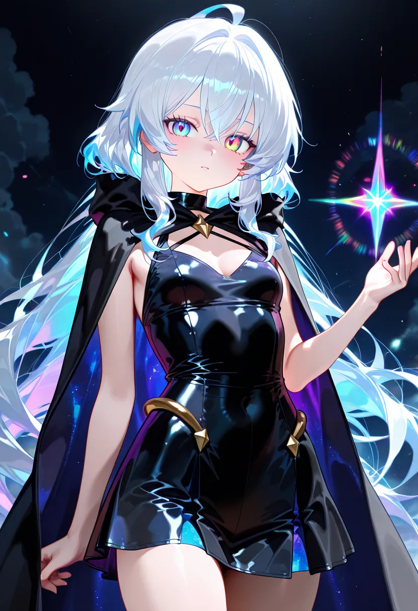 quality\(8k,Highly Detailed CG Unit Wallpaper), ( masterpiece, Highest quality:1.2), ( masterpiece, Highest quality:1.2), masterpiece:1.2, 高quality:1.2, Hi-Res:1.2, 16k,  1girl , White Hair, long hair, The side is, stupid hair, colored inner hair, Rainbow ...