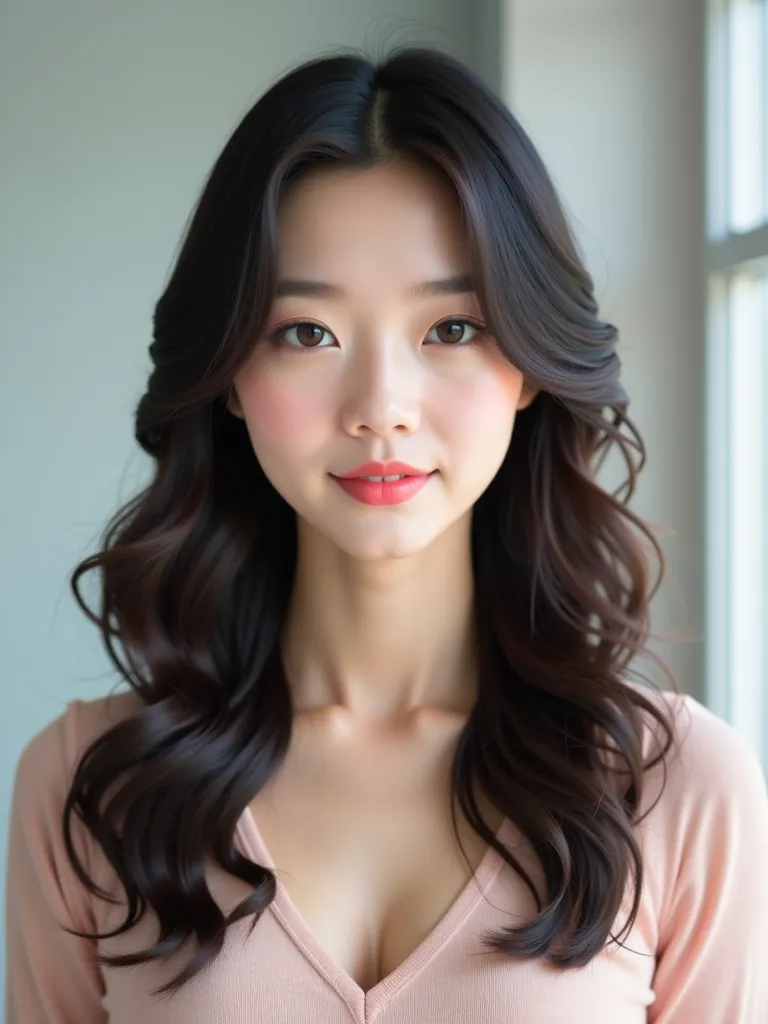  Layer Hairstyle　Waistline Hair　20th Generation　Japanese Female　 beauty　realistic skin　 Realistic Hair　 natural expression 　Natural skin texture　bright beauty salon with white lights　Hi-Res, accurate, 最high quality, high definition model, high quality, hig...