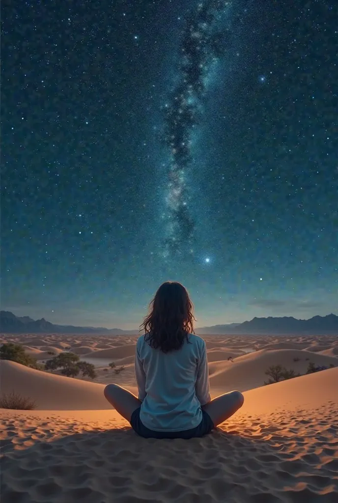 Woman watching the stars in a desert 