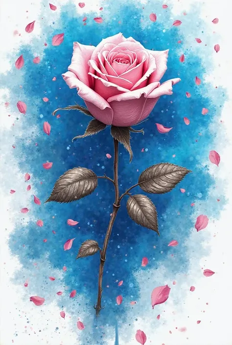 One I imagined of a rose in black and white , where the phrase “become zero” is centered on a medium to large size, Rose petals are falling in the background, que la letra sea Noteworthy Bold , Add blue touches, a royal blue in the background 