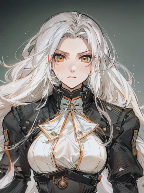 an anime woman with black and white hair, a red and green clockwork eyes. With Long Hair smooth wavy And Natural hair. It is nice and long about ankle length with black hair as like the main look but white strecks and the back of her hair almost a compleme...