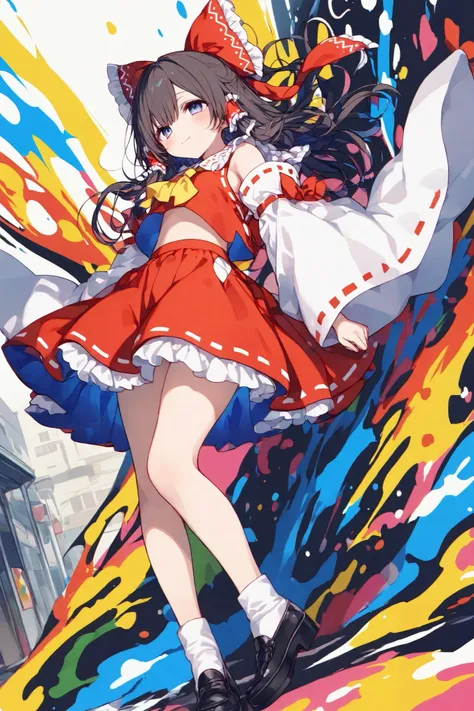masterpiece, best quality, ultra-detailed,trk,pop art,SagawaStyle,Komeshiro Kasu style,Cute 1girl\(rem \(hakurei reimu,cyan eyes,light smile\),(dynamic pose:0.25) ,full body shot,masterpiece, best quality, 8k, highres, ultra-detailed,HDR, UHD, professional...