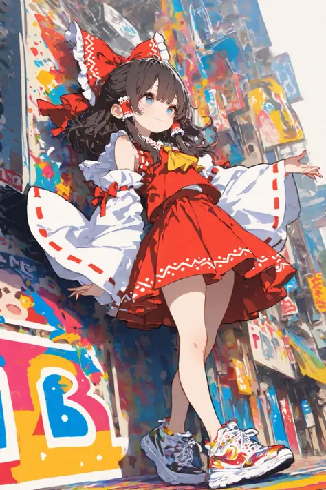 masterpiece, best quality, ultra-detailed,trk,pop art,SagawaStyle,Cute 1girl\(rem \(hakurei reimu,cyan eyes,light smile\),(dynamic pose:0.25) ,full body shot,masterpiece, best quality, 8k, highres, ultra-detailed,HDR, UHD, professional, vivid colors