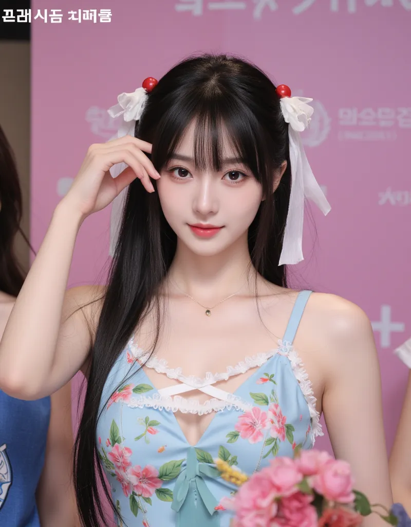  K-pop girls、 charming、Unique visuals、fresh, milky white skin、Long black hair with bangs、pins and straight hair、Big deer eyes 、 slim figure、known as a hot member、 real 、20 years old、Boa Hancock cosplays in One Piece at an event、full body