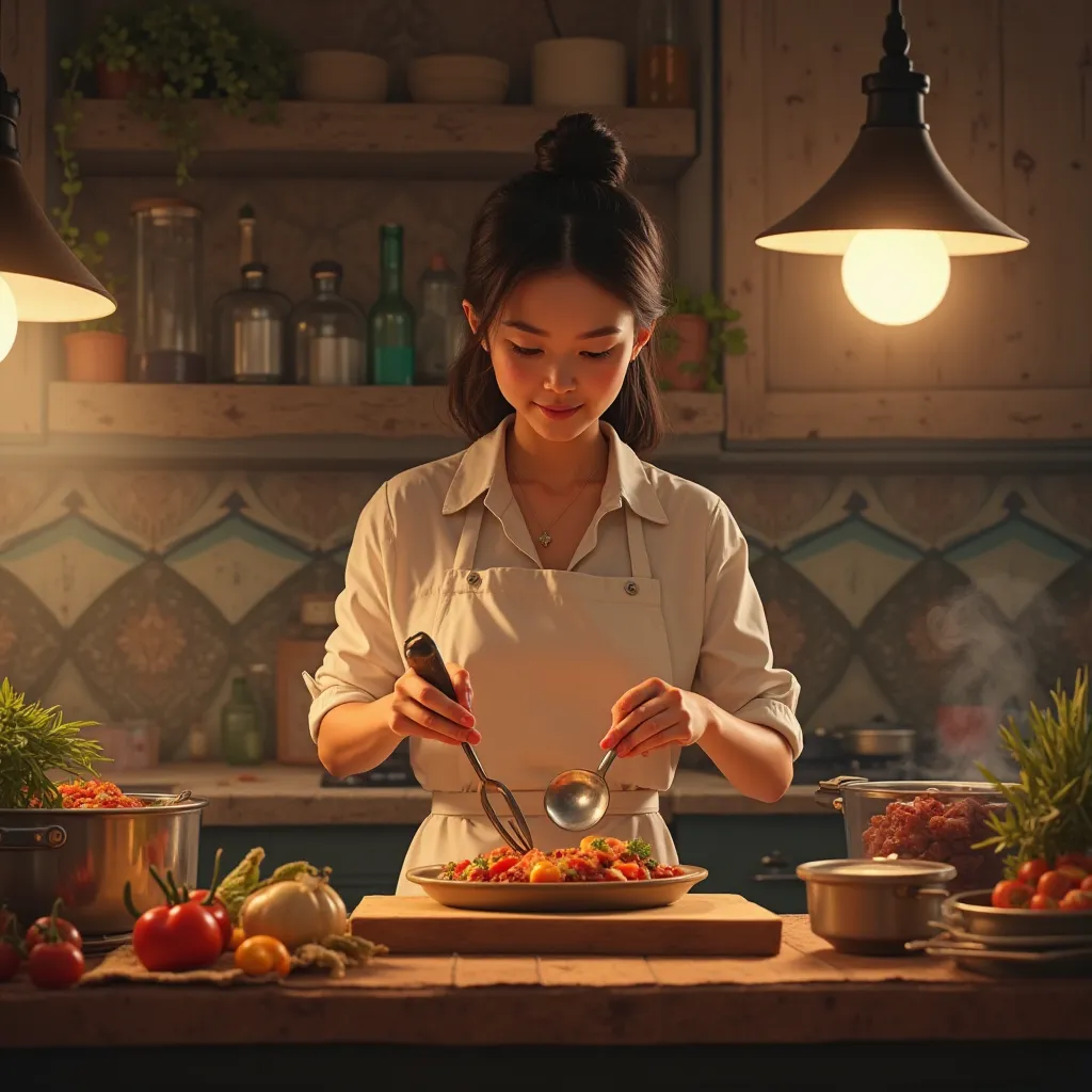 Create a photo cooking a girl