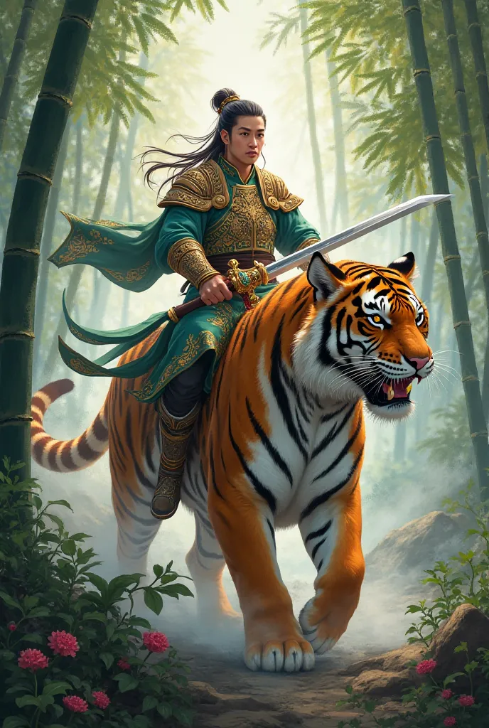 Pham Huu Binh riding a tiger