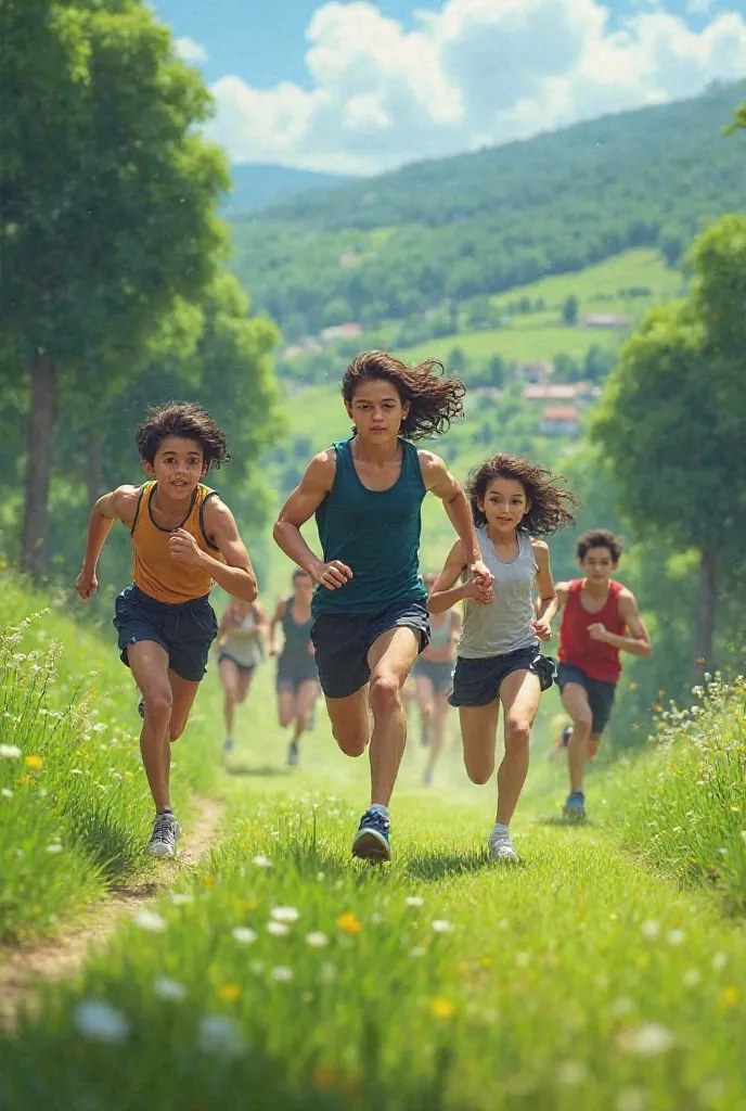 A student race on a grass road