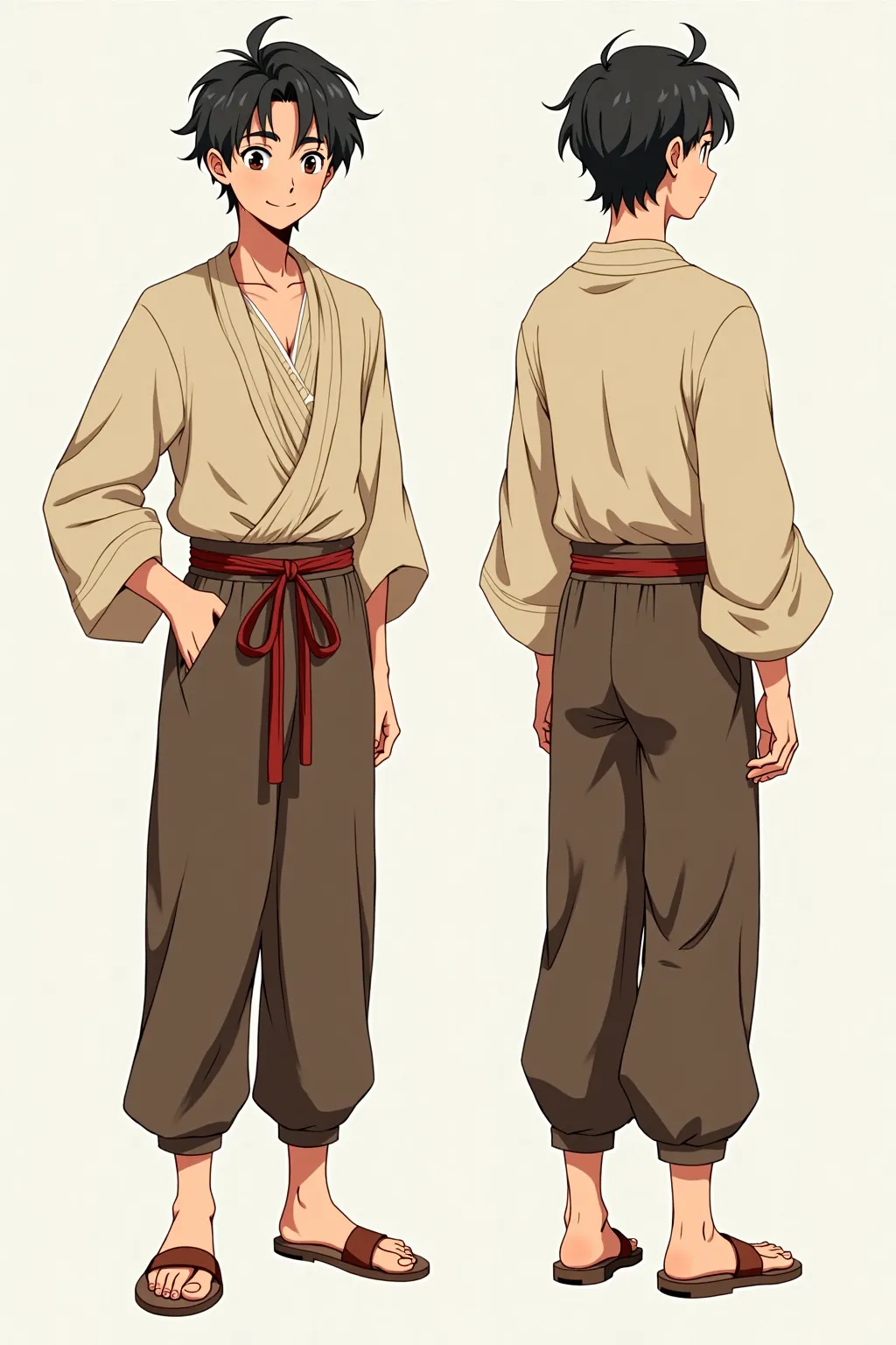 anime young man peasant clothing front and back