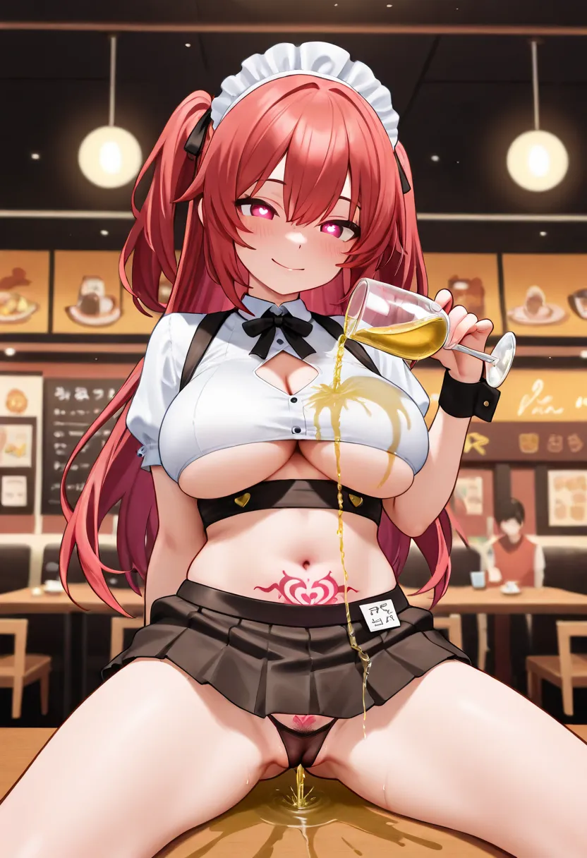 Family Restaurant）


One Girl, Solo、


upper half of body


cutout between underboob and Waitress

very short length white shirts with open chest

very short pleated miniskirt

cleavage cutout

pubic hair

Heart-shaped pubic hair

cameltoe

crotch tattoo, ...