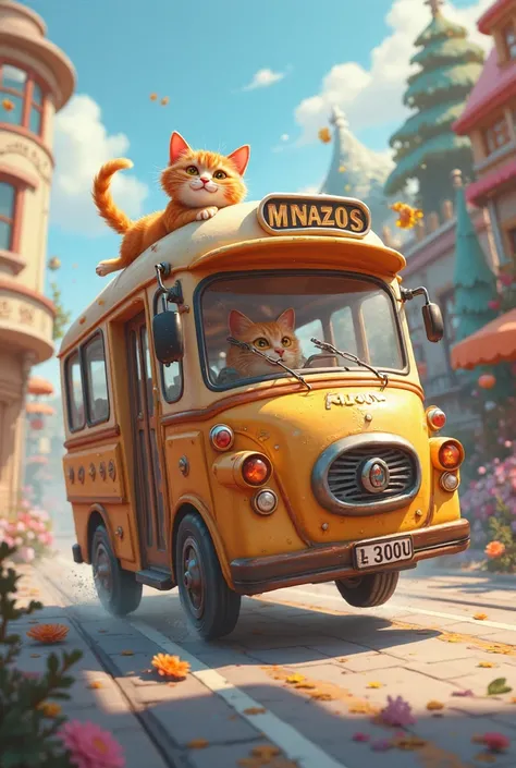 Cat running to cat bus