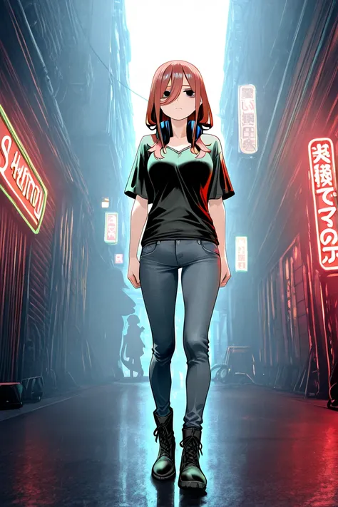 Miku Nakano go-toubun emo with black hair and black eyes wearing black clothing 