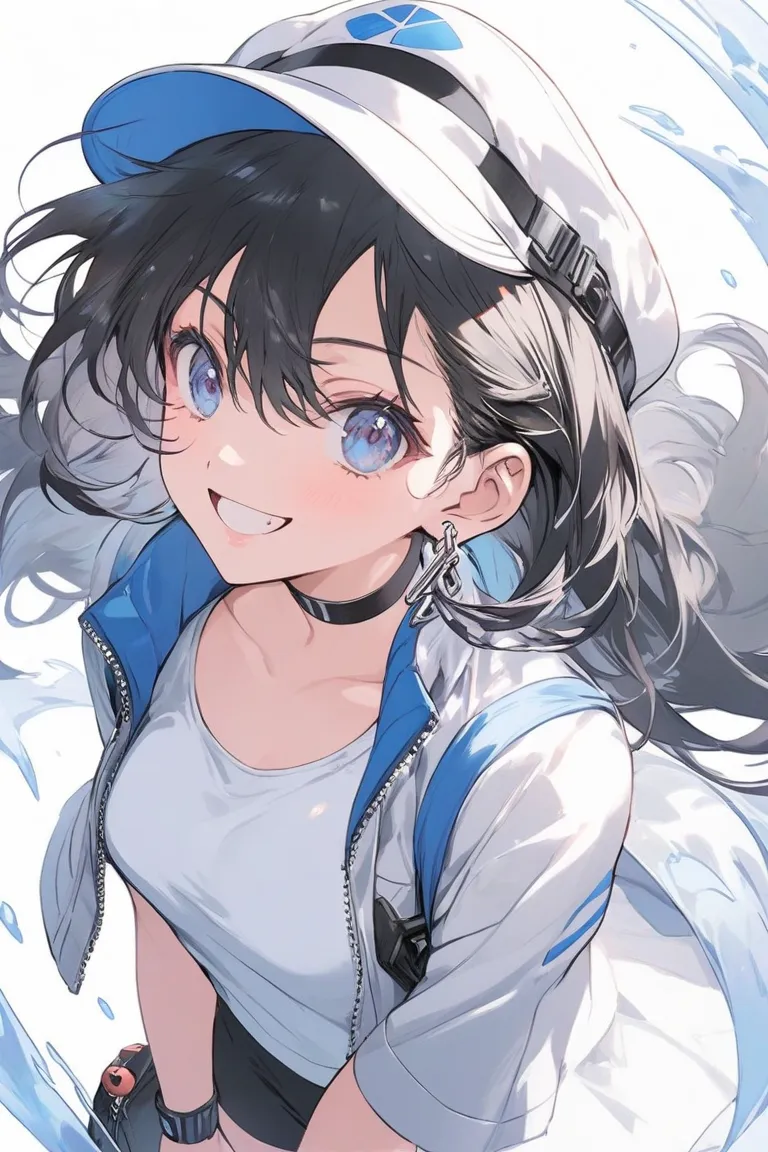 A young woman (19-23 years old, university student) in an ultra-high-quality anime illustration style. She has short silver-gray hair above her shoulders with a delicate blue gradient at the tips. Her hair is sleek and smooth, lightly flowing, emphasizing ...