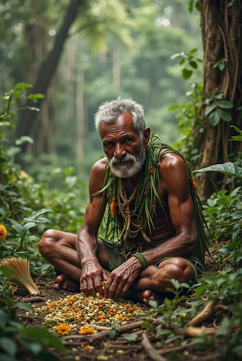 Creat me a Papua New Guinea Tranditional man using traditional plants for healing sick