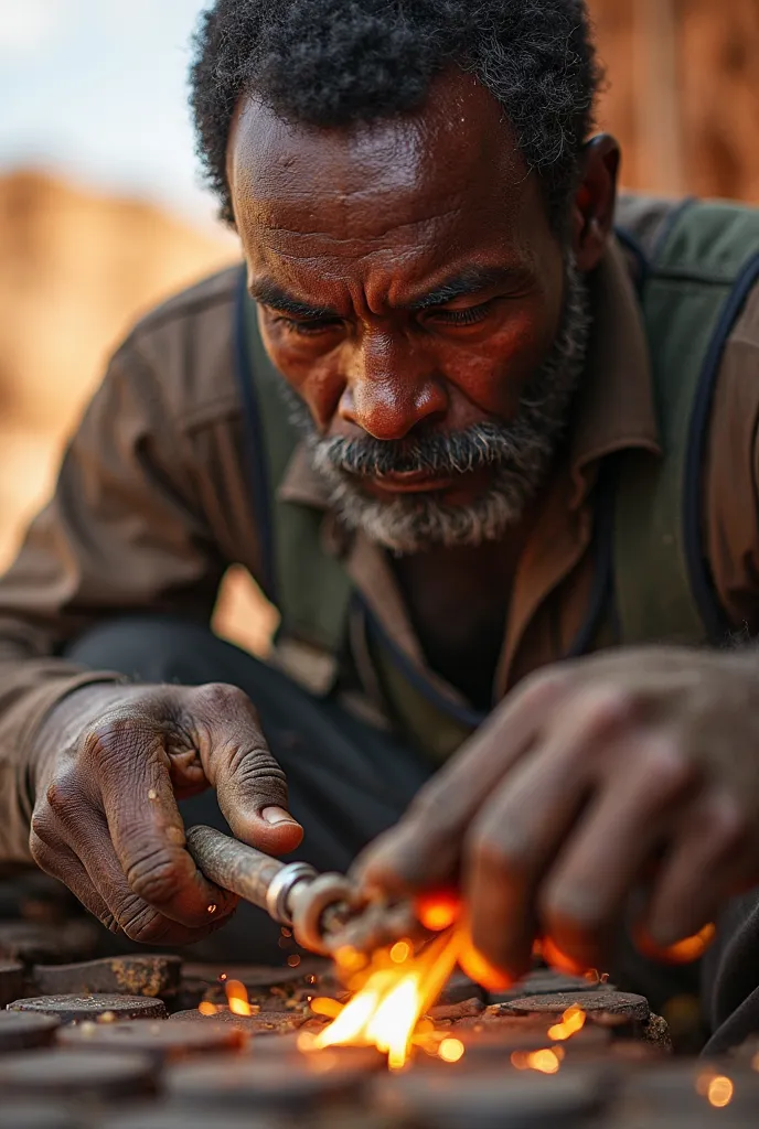 La photo d'un soudeur de peau noir, travaillant dans un environnement africain