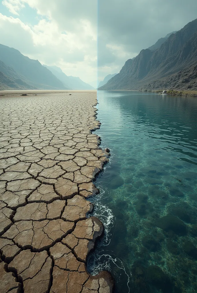 Image shows the diffrence between sea level drop and see level rise with no people in the image