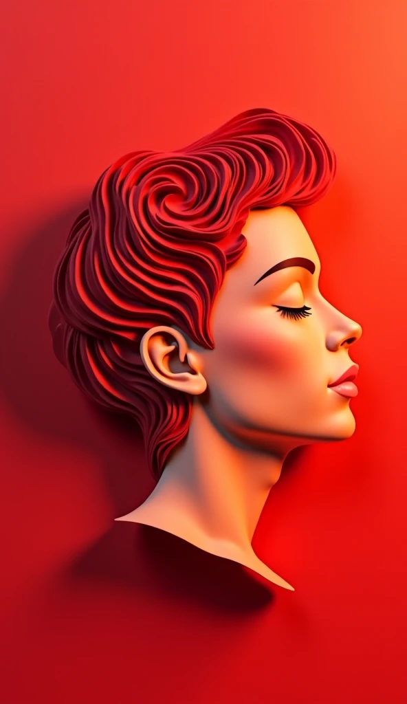 paper_cut，(illustration: 1.3), paper art, 3D rendering of, Red background, (Beautiful side face, Closed eyes: 1.3), (flor branca: 1.2), Colorful, Best quality, Detailed details, Masterpiece, official art, movie light effect