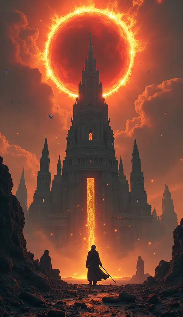 New concept art Title: "The Black Sun Rises: Eclipse of the Gods"

Scene Concept:
A towering obsidian temple stands at the heart of a ruined world, its spires reaching toward a sky consumed by an unnatural eclipse. The black sun, pulsing with crimson energ...