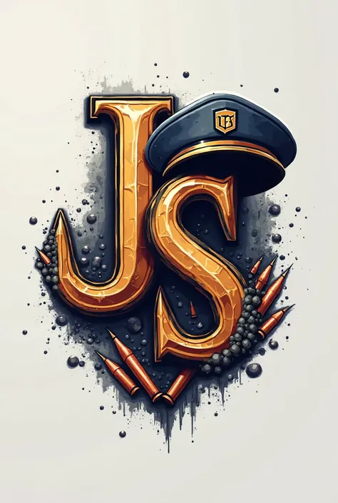 Create me a logo with the initials J S with animation of a cap and bullets


