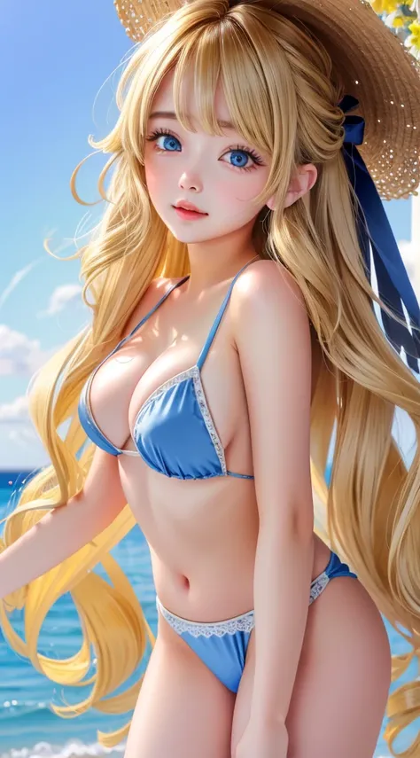 Windy hair in front of cute face、Sexy big breasts、20-year-old cute and sexy little face、Shiny blonde hair、curls、very long hair，Hair dancing in front of cute face、Long silky bangs covering her lovely eyes、Hair hides sexy and beautiful face、super long hair、S...